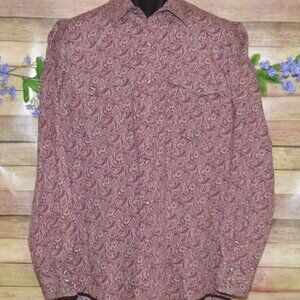 Roper Pearl Snap Dress Shirt Mens M Maroon Burgundy Paisley Print Cowboy Western